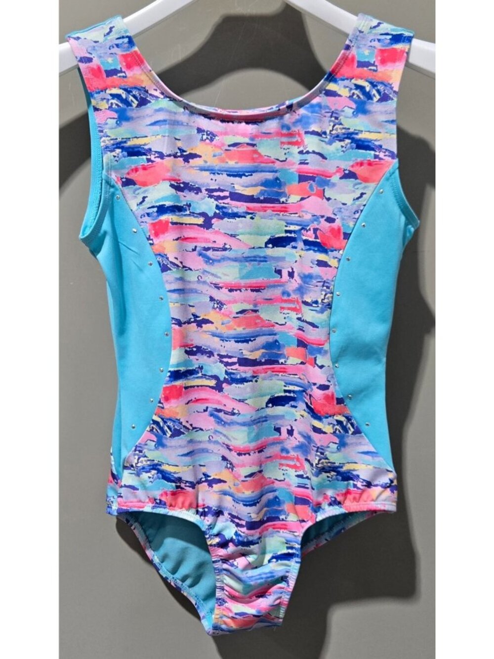 Cat & Jack Light Teal & Multicolor Brushstrokes Gymnastics Leotard - Size XL 14